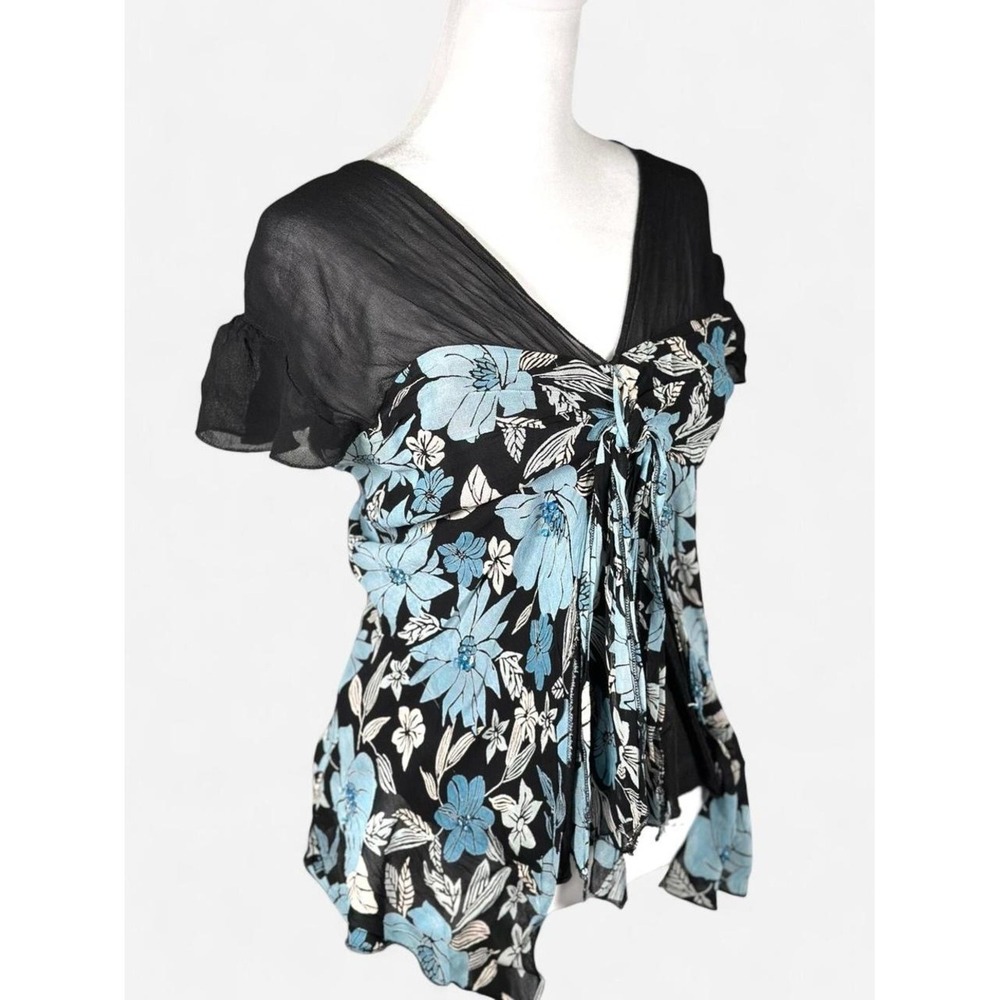 Vintage Y2K Fairy Top, Blue Floral, Size Medium